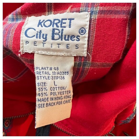 Koret City Blues Embroidered Floral Red Jacket Zipper Closure Size L Coat VTG - Picture 6 of 9